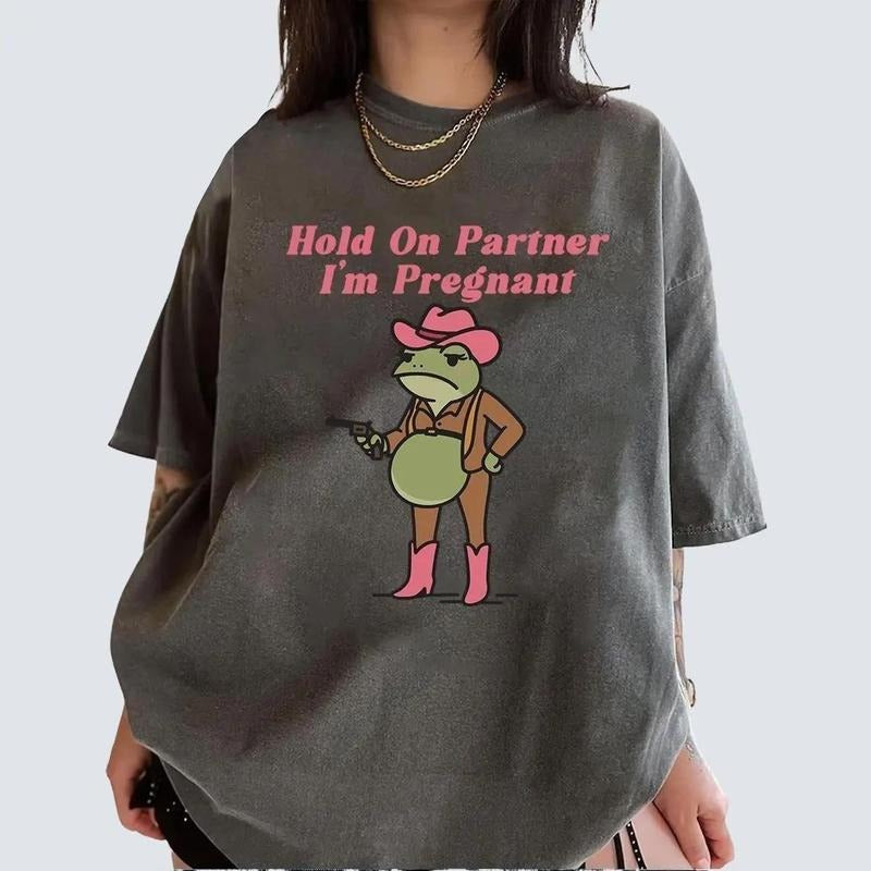 Funny Pregnancy Reveal Shirt Hold Partner I'M Pregnant Cowboy Frog Pregnancy Announcement Meme Maternity Expecting Baby T-Shirts, Hoodie, Sweatshirt - T-Shirt, Sweatshirt, Hoodie