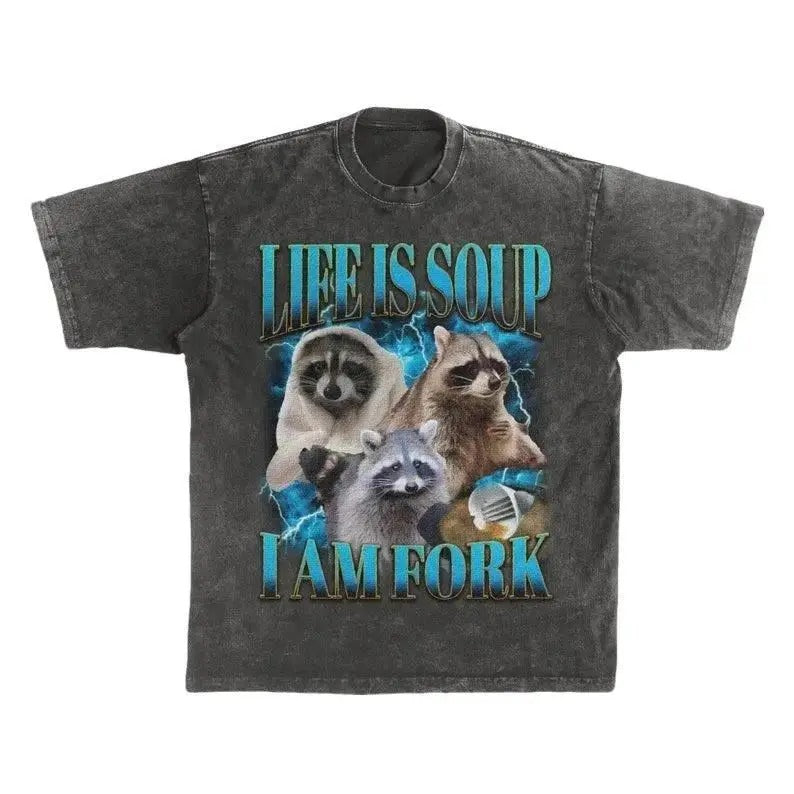 Funny Raccoon Life Is Soup I Am Fork Absurd Meme Shirt Raccoon Vintage Bootleg Shirt Animal Lover 100% Cotton T-Shirts, Hoodie, Sweatshirt - T-Shirt, Sweatshirt, Hoodie