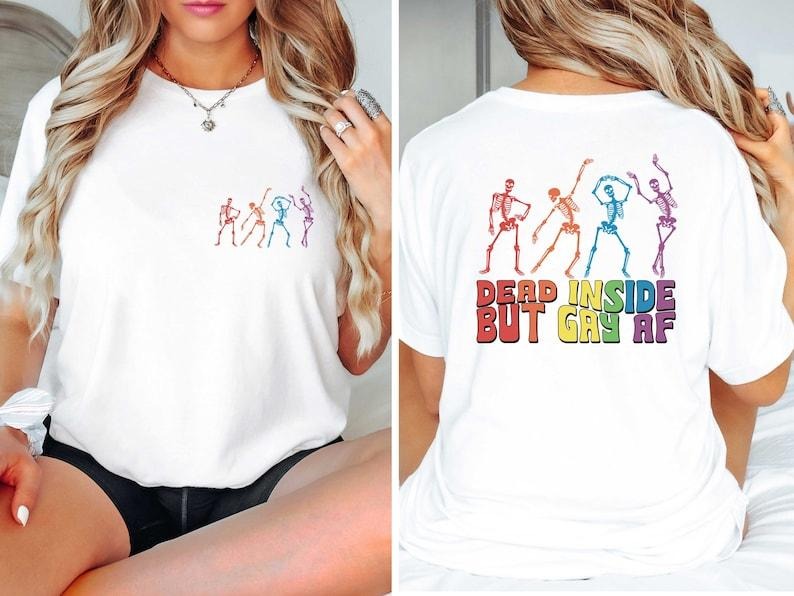 Funny Skeleton Pride Shirt Dead Inside But Gay Af Shirt Gay Skeleton Shirt LGBTQ Shirt Funny Rainbow Pride Shirt Gay Pride T-Shirts, Hoodie, Sweatshirt - T-Shirt, Sweatshirt, Hoodie