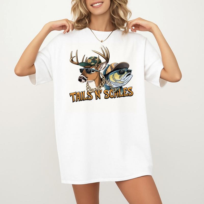 Funny Tails Antlers Deer Hunting Fishing Hunting Hunt Fish Bass Fishing Cotton Menswear T-Shirts, Hoodie, Sweatshirt - T-Shirt, Sweatshirt, Hoodie