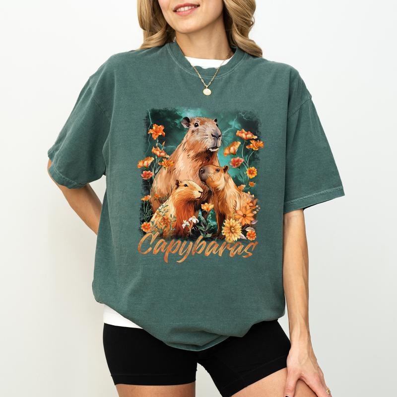 Funny Vintage Capybara Shirt Floral Capybara Cute Animals Shirt Capybara Social Club Comfort Shirt Casual Cotton Fabric Capybara Lover Womenswear Top Cotton Fabric T-Shirts, Hoodie, Sweatshirt - T-Shirt, Sweatshirt, Hoodie