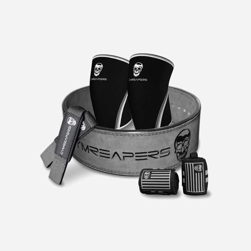 GYMREAPERS Strength Kit 10mm Gray Lever Belt 7mm Knee Sleeves Padded Lifting Straps 18" Wrist Wraps T-Shirts, Hoodie, Sweatshirt - T-Shirt, Sweatshirt, Hoodie