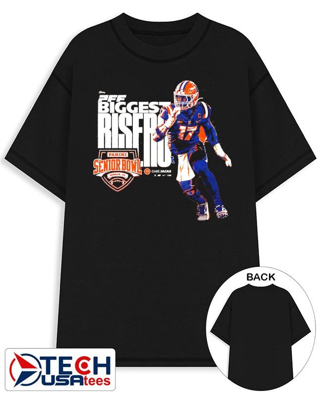 Gabe Jacas #17 PFF Biggest Risers Senior Bowl shirt Unisex T-shirt, Sweatshirt, Hoodie, Long Sleeve Tee - T-Shirt, Sweatshirt, Hoodie