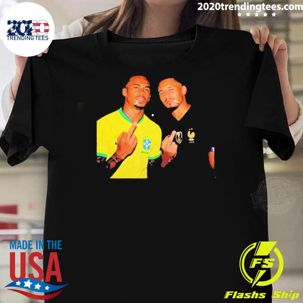 Gabriel Magalhes And William Saliba Smoking Middle Finger Meme Shirt Unisex T-shirt, Sweatshirt, Hoodie, Long Sleeve Tee - T-Shirt, Sweatshirt, Hoodie