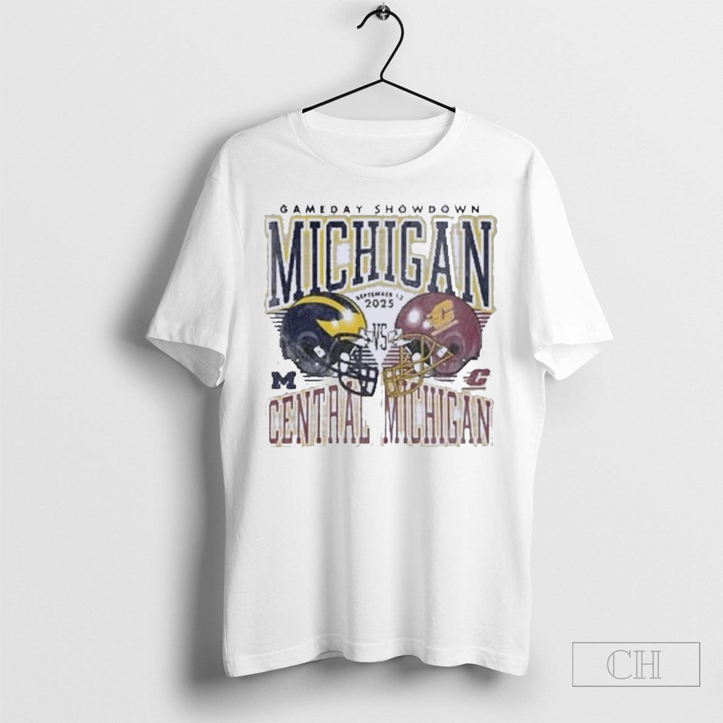 Gameday 2025 Michigan Vs Central Michigan Helmet Unisex T-shirt, Sweatshirt, Hoodie, Long Sleeve Tee - T-Shirt, Sweatshirt, Hoodie