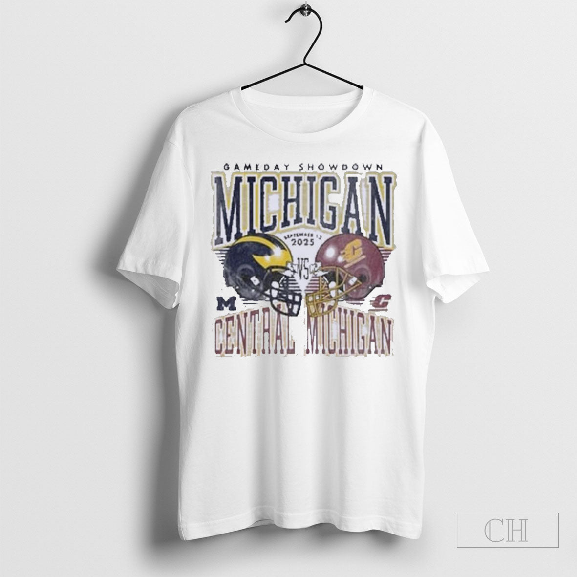 Gameday 2025 Michigan Vs Central Michigan Helmet Unisex T-shirt, Sweatshirt, Hoodie, Long Sleeve Tee - T-Shirt, Sweatshirt, Hoodie