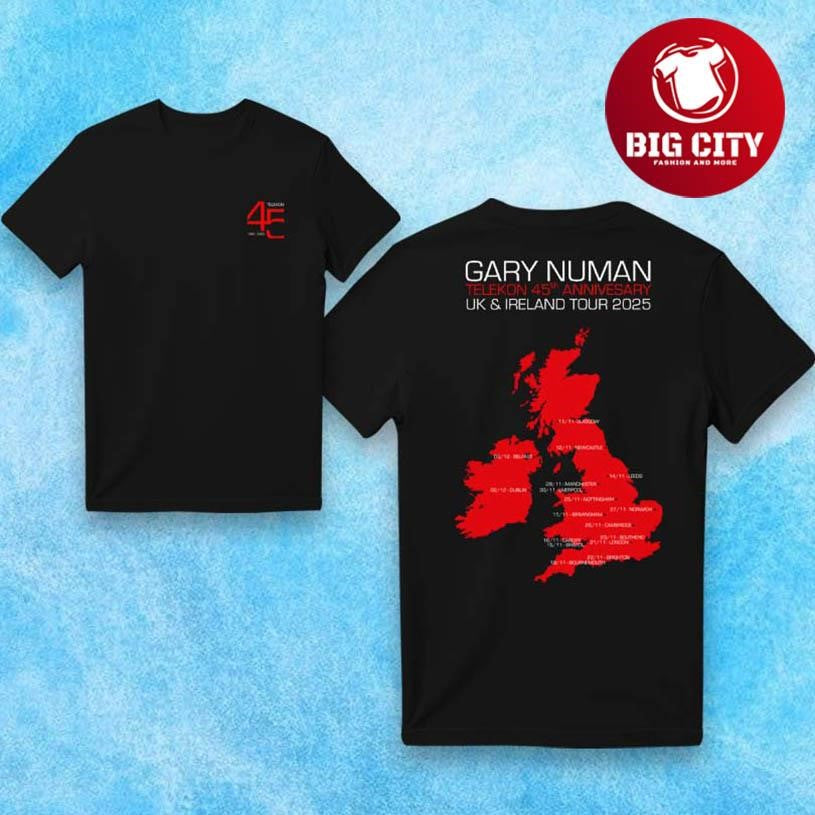 Gary Numan Telekon 45th Anniversary Tour 2025 Two Sided Shirt Unisex T-shirt, Sweatshirt, Hoodie, Long Sleeve Tee - T-Shirt, Sweatshirt, Hoodie