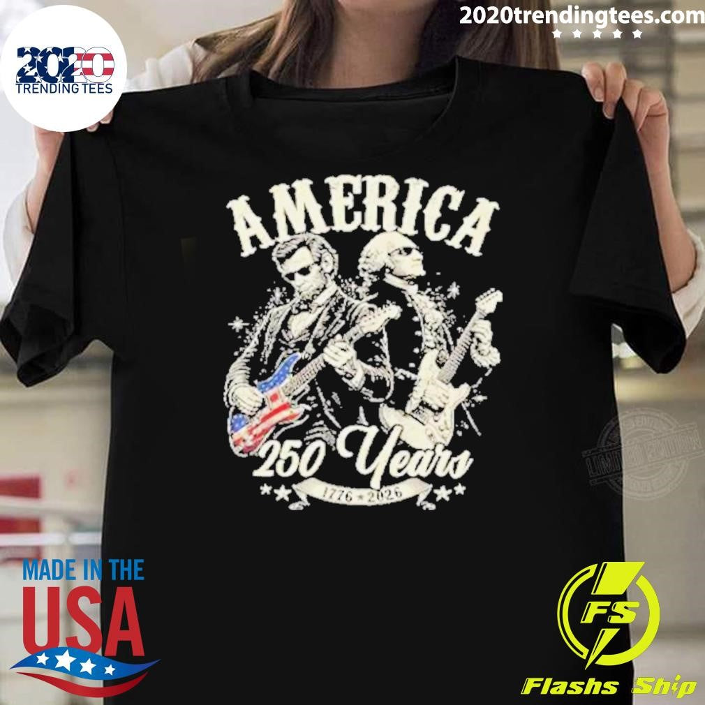 George Washington Lincoln Playing Guitar 250 Years Shirt Unisex T-shirt, Sweatshirt, Hoodie, Long Sleeve Tee - T-Shirt, Sweatshirt, Hoodie