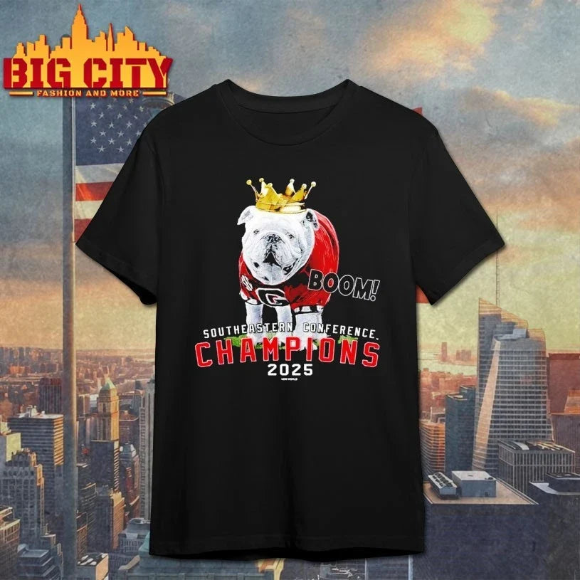 Georgia Bulldog Boom southeastern conference champions 2025 shirt Unisex T-shirt, Sweatshirt, Hoodie, Long Sleeve Tee - T-Shirt, Sweatshirt, Hoodie