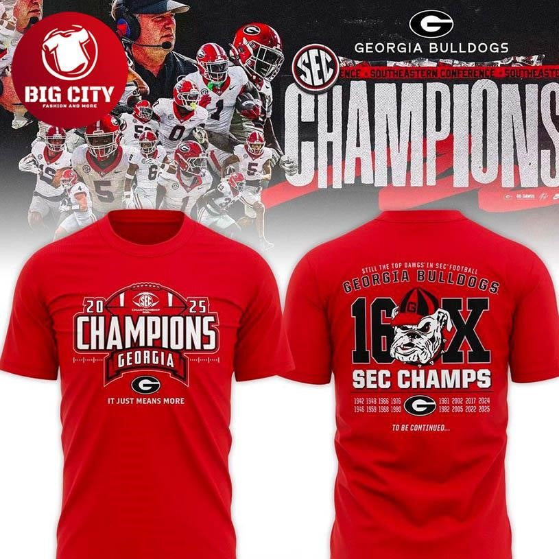 Georgia Bulldogs 16x SEC Football Champions Two Sided Shirt Unisex T-shirt, Sweatshirt, Hoodie, Long Sleeve Tee - T-Shirt, Sweatshirt, Hoodie