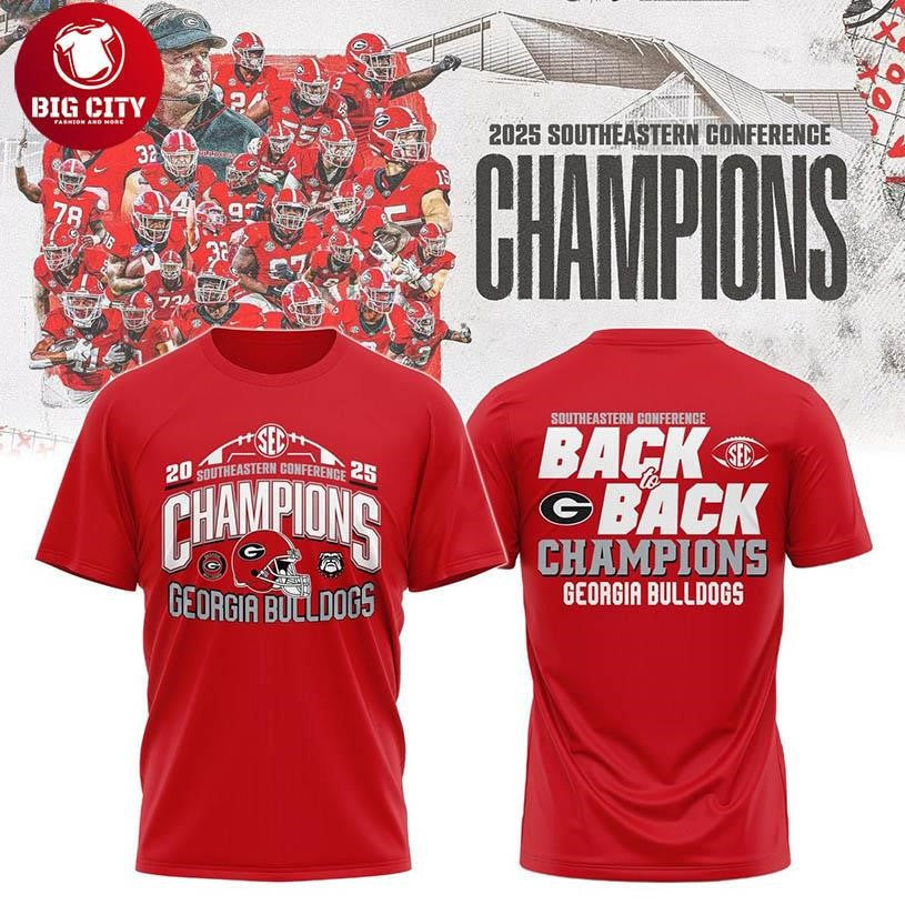 Georgia Bulldogs 2025 SEC Champs Celebration Football Two Sided Shirt Unisex T-shirt, Sweatshirt, Hoodie, Long Sleeve Tee - T-Shirt, Sweatshirt, Hoodie
