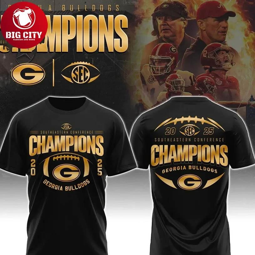 Georgia Bulldogs 2025 SEC Conference Champions Two Sided Shirt Unisex T-shirt, Sweatshirt, Hoodie, Long Sleeve Tee - T-Shirt, Sweatshirt, Hoodie