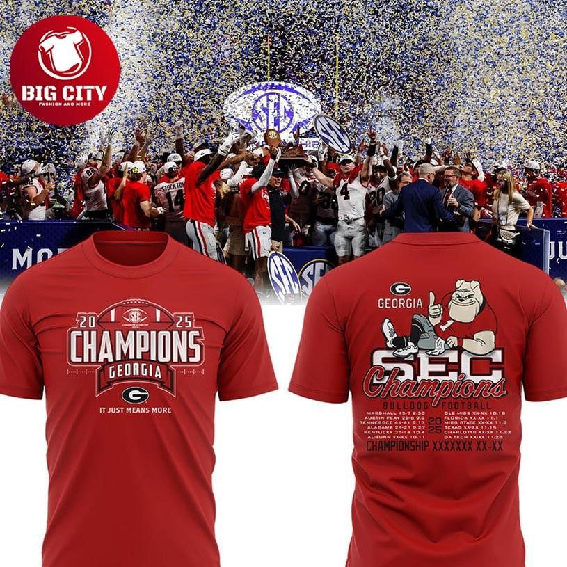 Georgia Bulldogs Football SEC Conference 2025 Champions Back2Back Two Sided Shirt Unisex T-shirt, Sweatshirt, Hoodie, Long Sleeve Tee - T-Shirt, Sweatshirt, Hoodie
