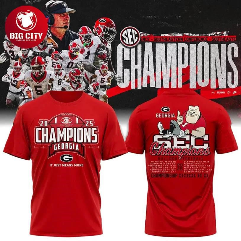 Georgia Bulldogs SEC Football Champions Locker Room 2025 Two Sided Shirt Unisex T-shirt, Sweatshirt, Hoodie, Long Sleeve Tee - T-Shirt, Sweatshirt, Hoodie