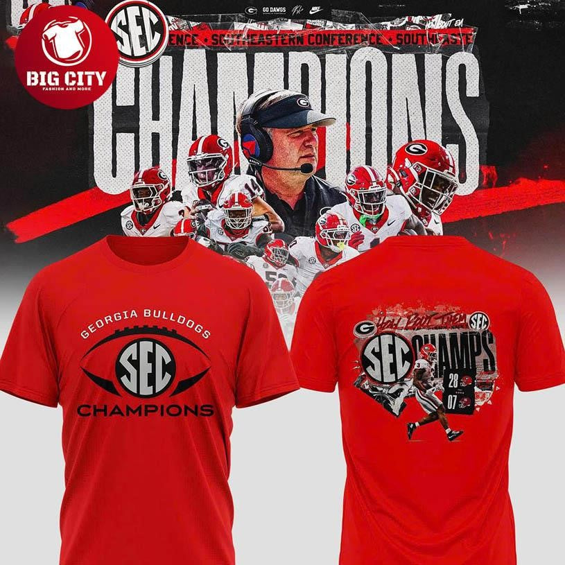 Georgia Bulldogs Southeastern Conference Football 2025 Champions Two Sided Shirt Unisex T-shirt, Sweatshirt, Hoodie, Long Sleeve Tee - T-Shirt, Sweatshirt, Hoodie