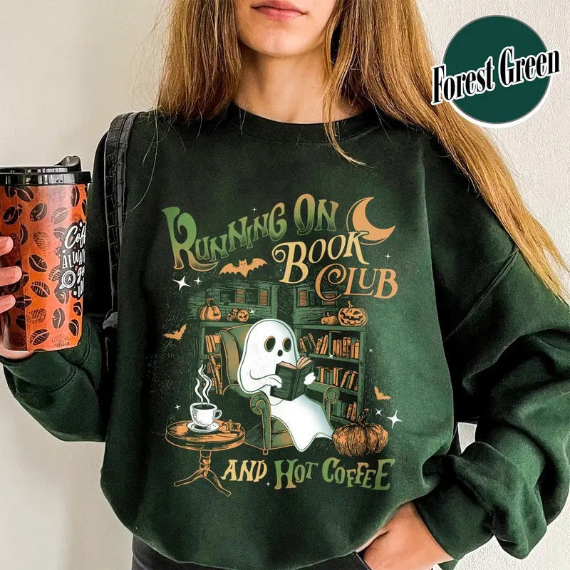 Ghost Book Book Club Halloween Shirt Running Book Club Hot Coffee Book Lovers Halloween Book Lover T-Shirts, Hoodie, Sweatshirt - T-Shirt, Sweatshirt, Hoodie