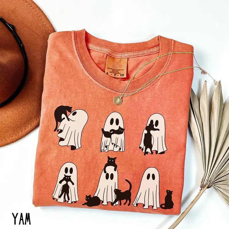 Ghost Cat Shirt Halloween Ghost Ghost Black Cat Shirt Halloween Black Cat Shirt Spooky Season Halloween Cat Lover Shirt Retro Cat Mom Shirt T-Shirts, Hoodie, Sweatshirt - T-Shirt, Sweatshirt, Hoodie