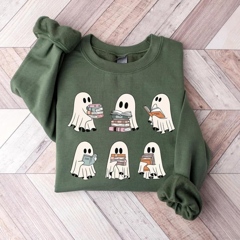 Ghost Reading Books Bookish Halloween Halloween Teacher Librarian Halloween Ghost Menswear Tops T-Shirts, Hoodie, Sweatshirt - T-Shirt, Sweatshirt, Hoodie