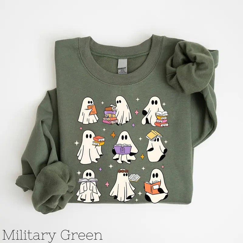Ghost Reading Books Bookish Halloween Halloween Teacher Librarian Halloween Ghost Reading T-Shirts, Hoodie, Sweatshirt - T-Shirt, Sweatshirt, Hoodie