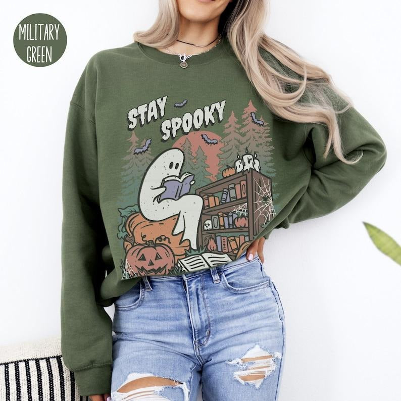 Ghost Reading Books Spooky Reader Cute Halloween Bookish Book Lover Funny Spooky Teacher Librarian T-Shirts, Hoodie, Sweatshirt - T-Shirt, Sweatshirt, Hoodie