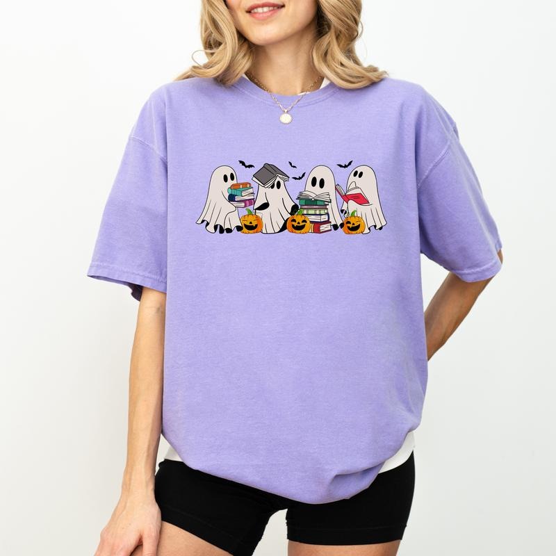 Ghost Reading Books Bookish Halloween Unhinged Shirt Halloween Teacher Librarian Halloween Read More Book Cute Boo Halloween Outfits Comfy Fabric Tops Womenswear Cotton Fabric Relaxed Fit Chic T-Shirts, Hoodie, Sweatshirt - T-Shirt, Sweatshirt, Hoodie