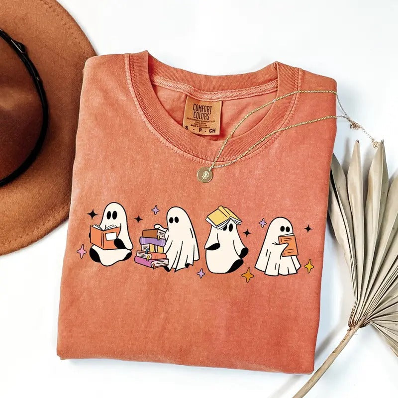 Ghosts Reading Books Shirt Books Lover Ghost Cute Little Ghost Shirt Halloween Shirt Spooky Season Shirt Fall T-Shirts, Hoodie, Sweatshirt - T-Shirt, Sweatshirt, Hoodie