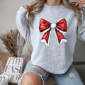 Gildan Santa Bow Comfortable Fit Loose Womenswear Cute Casual Long Sleeve Tops Soft Material Festive T-Shirts, Hoodie, Sweatshirt - T-Shirt, Sweatshirt, Hoodie