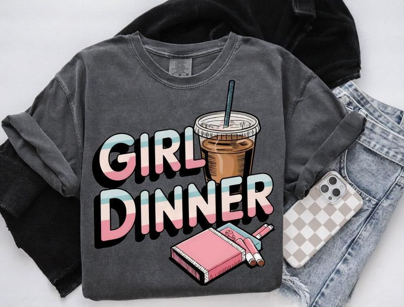 Girl Dinner Retro Trending Funny Girly Girlhood Vintage Retro Gen Z Humor T-Shirts, Hoodie, Sweatshirt - T-Shirt, Sweatshirt, Hoodie