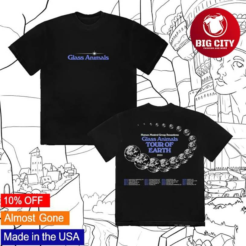 Glass Animals Black North American Tour Of Earth 2025 Dateback Two Sided Shirt Unisex T-shirt, Sweatshirt, Hoodie, Long Sleeve Tee - T-Shirt, Sweatshirt, Hoodie
