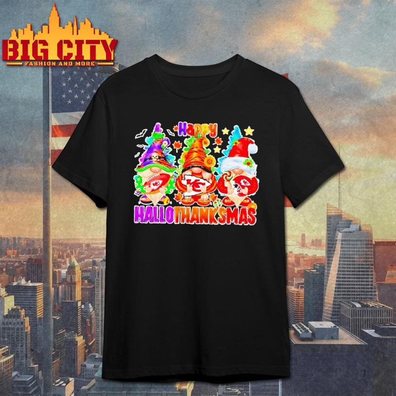 Gnomes X Kansas City Chiefs Happy Hallothanksmas Shirt Unisex T-shirt, Sweatshirt, Hoodie, Long Sleeve Tee - T-Shirt, Sweatshirt, Hoodie