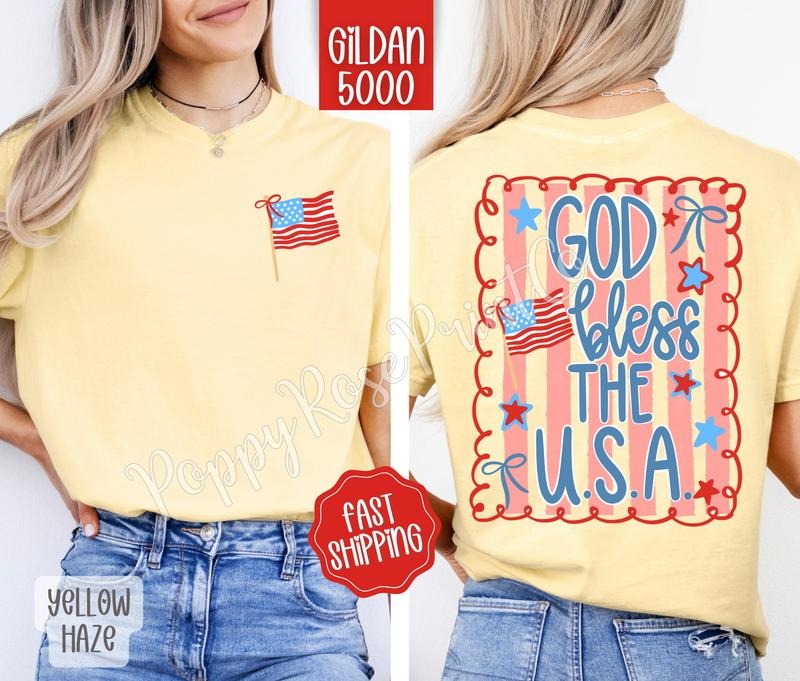 God Bless USA Shirt Gildan Cute Patriotic Summer Plus Size Her T-Shirts, Hoodie, Sweatshirt - T-Shirt, Sweatshirt, Hoodie