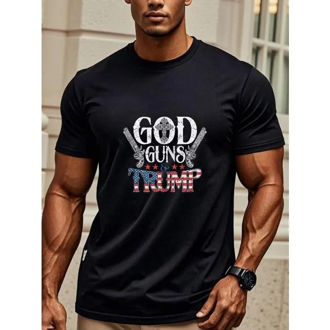 God Guns Trump Black Cotton Crew Neck Casual Funny Lightweight Ultra Soft Running Weekend Casual Breathable Four Seasons Made USA T-Shirts, Hoodie, Sweatshirt - T-Shirt, Sweatshirt, Hoodie