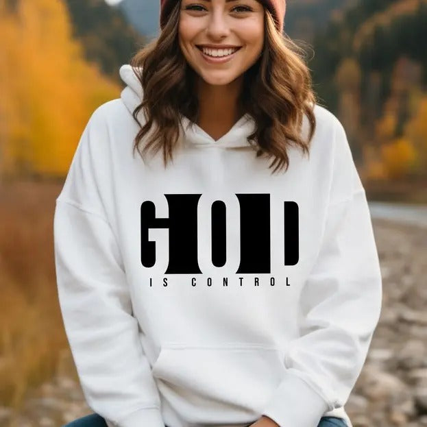 God Is Control White Cotton Polyester Religiously Inspirational Text T-Shirts, Hoodie, Sweatshirt - T-Shirt, Sweatshirt, Hoodie