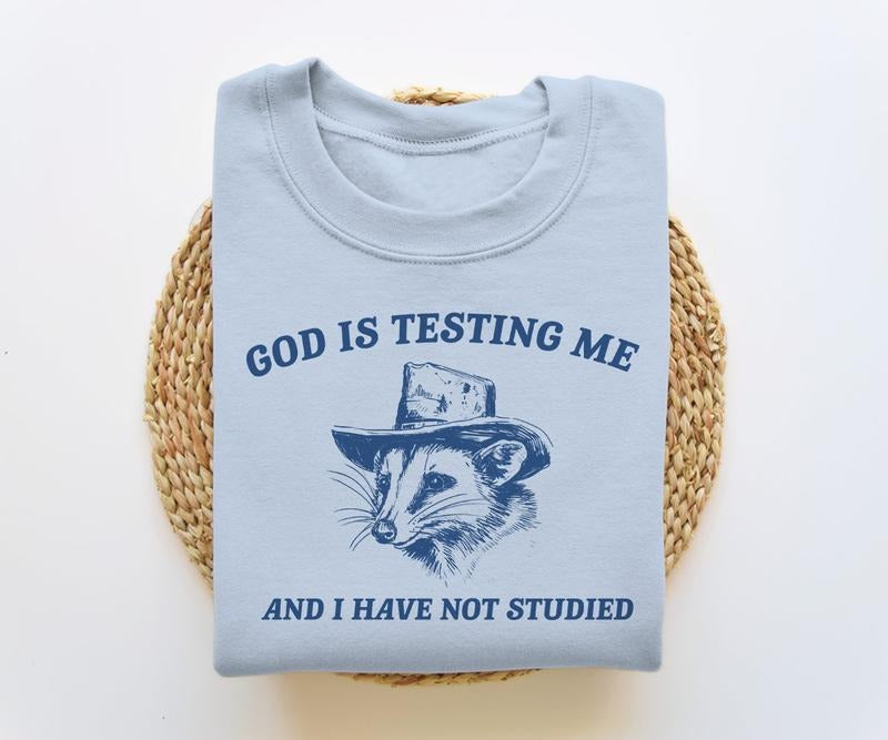 God Is Testing Me I Have Not Studied Funny Possum Vintage T-Shirts, Hoodie, Sweatshirt - T-Shirt, Sweatshirt, Hoodie