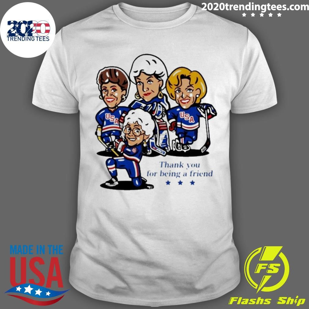 Golden Usa Girls Hockey Thank You For Being A Friend Cartoon Shirt Unisex T-shirt, Sweatshirt, Hoodie, Long Sleeve Tee - T-Shirt, Sweatshirt, Hoodie