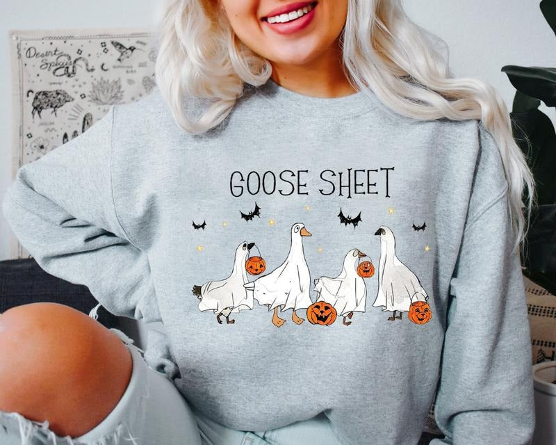 Goose Sheet Shirt Halloween Shirt Funny Halloween Goose Shirt Spooky Season Shirt Halloween Silly Goose Shirt Trick Treat T-Shirts, Hoodie, Sweatshirt - T-Shirt, Sweatshirt, Hoodie