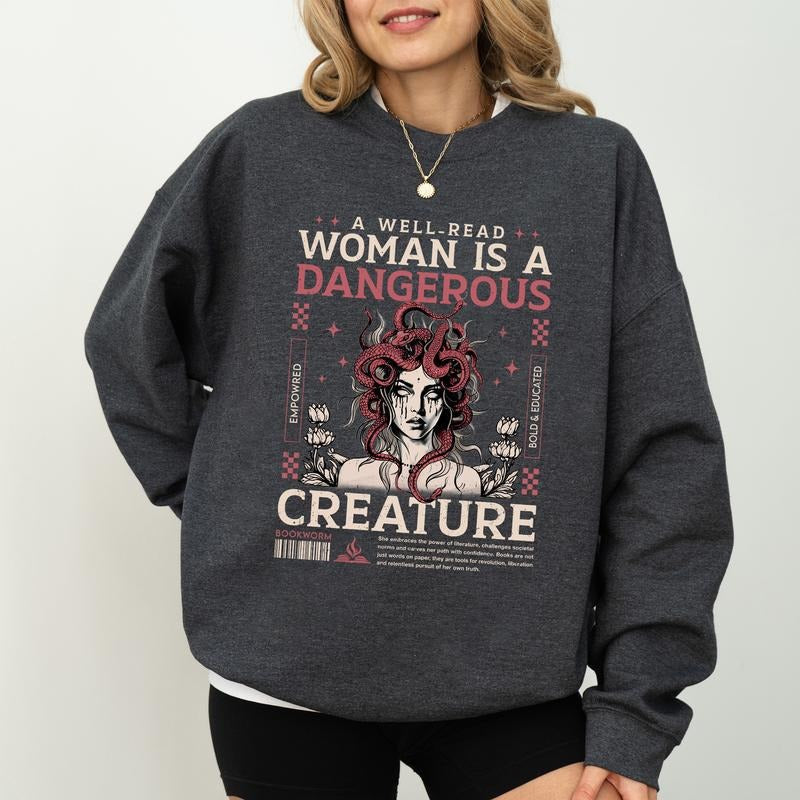 Gothic Well Read Woman Is Dangerous Creature Feminist Vintage Bookish Shirt Intellectual Book Librarian T-Shirts, Hoodie, Sweatshirt - T-Shirt, Sweatshirt, Hoodie