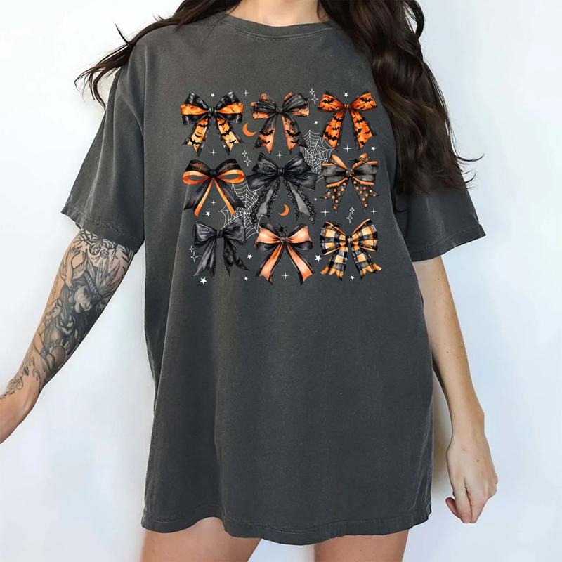Gothic Coquette Bow Halloween Shirt Cute Girly Halloween Bow Black Coquette Girly Bows Vintage Black Bow Shirt Spooky Season Shirt Casual Tops Womenswear Unhinged Cotton Fit Chic T-Shirts, Hoodie, Sweatshirt - T-Shirt, Sweatshirt, Hoodie