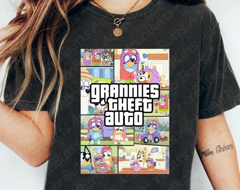 Grannies Theft Auto Movies Characters Bluey Dog Friends T-Shirts, Hoodie, Sweatshirt - T-Shirt, Sweatshirt, Hoodie