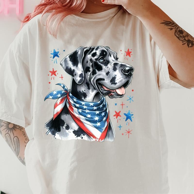 Great Dane Harleiquin Patriotic Dog Shirt ~ Relaxed Fit Printed USA Womenswear Casual Comfort Cotton Top Athletic Boho Chic T-Shirts, Hoodie, Sweatshirt - T-Shirt, Sweatshirt, Hoodie