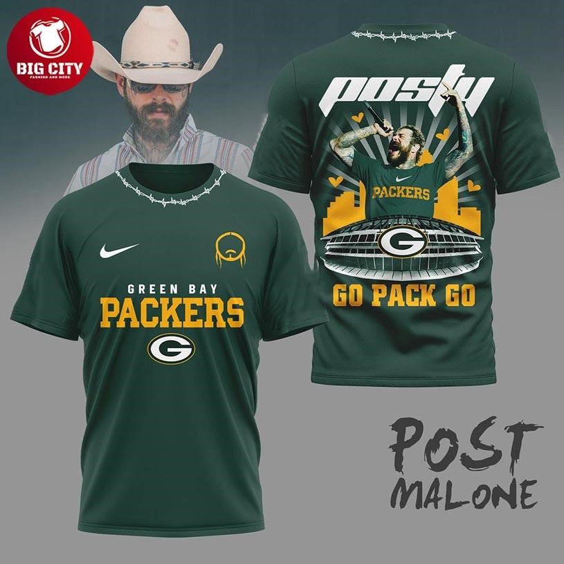 Green Bay Packers 2025 Post Malone Go Pack Go Pound Two Sided Shirt Unisex T-shirt, Sweatshirt, Hoodie, Long Sleeve Tee - T-Shirt, Sweatshirt, Hoodie