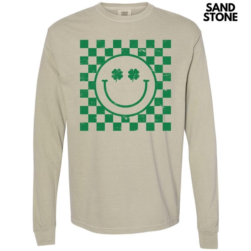 Green Shamrock Checker Happy Face Long Sleeve Comfort Colors 'NLB' T-Shirts, Hoodie, Sweatshirt - T-Shirt, Sweatshirt, Hoodie