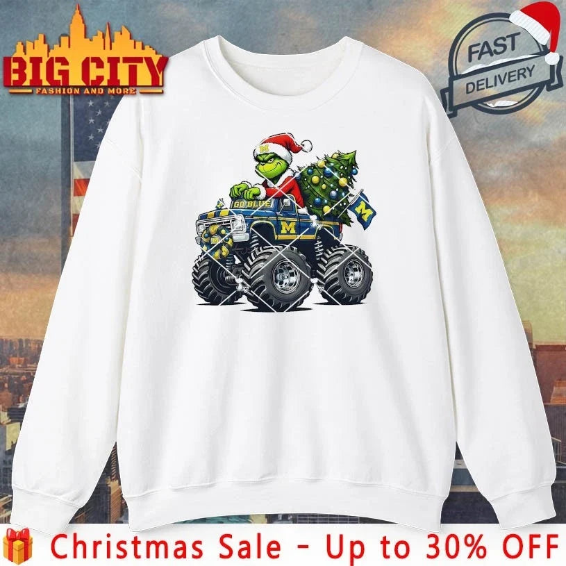 Grinch Christmas Monster Truck Michigan Wolverines shirt Unisex T-shirt, Sweatshirt, Hoodie, Long Sleeve Tee - T-Shirt, Sweatshirt, Hoodie