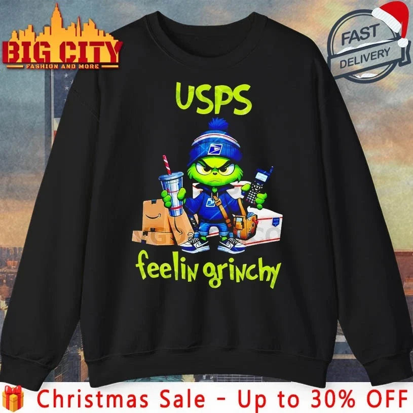 Grinch Christmas USPS Feelin Grinchy shirt Unisex T-shirt, Sweatshirt, Hoodie, Long Sleeve Tee - T-Shirt, Sweatshirt, Hoodie