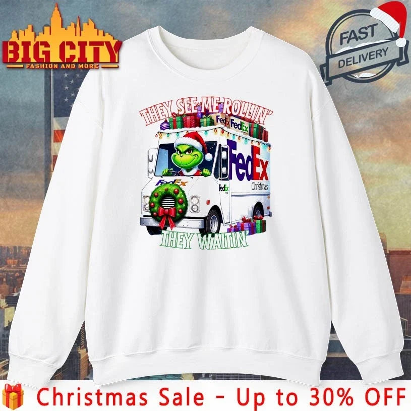 Grinch Shipping FedEx Christmas They See Me Rollin They Waitin shirt Unisex T-shirt, Sweatshirt, Hoodie, Long Sleeve Tee - T-Shirt, Sweatshirt, Hoodie
