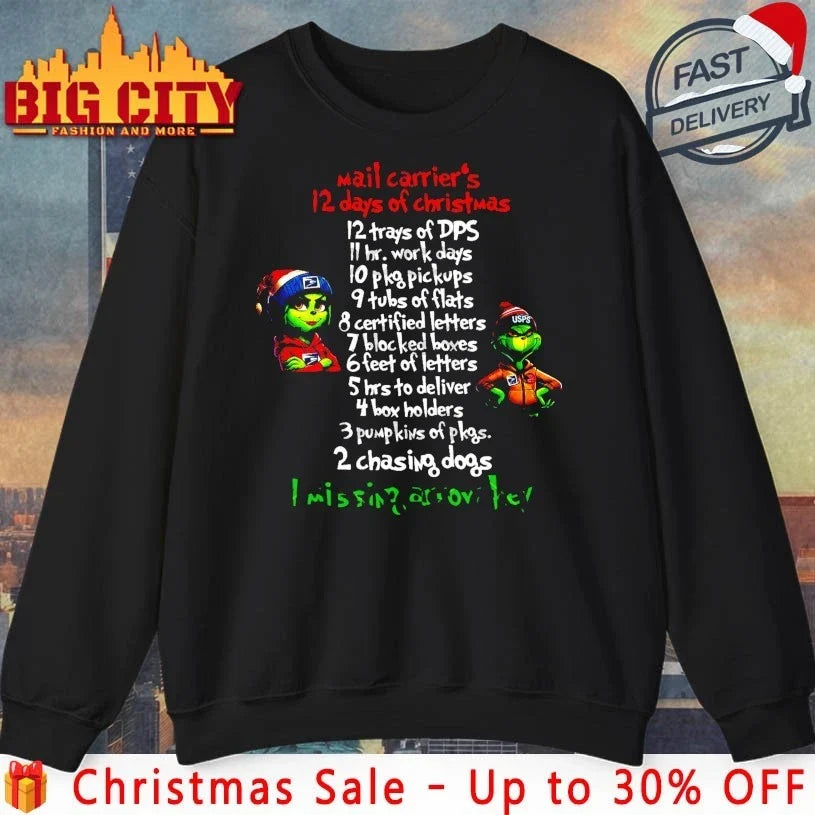 Grinch USPS Mail Carriers 12 Days Of Christmas I Missing Arrow Key shirt Unisex T-shirt, Sweatshirt, Hoodie, Long Sleeve Tee - T-Shirt, Sweatshirt, Hoodie