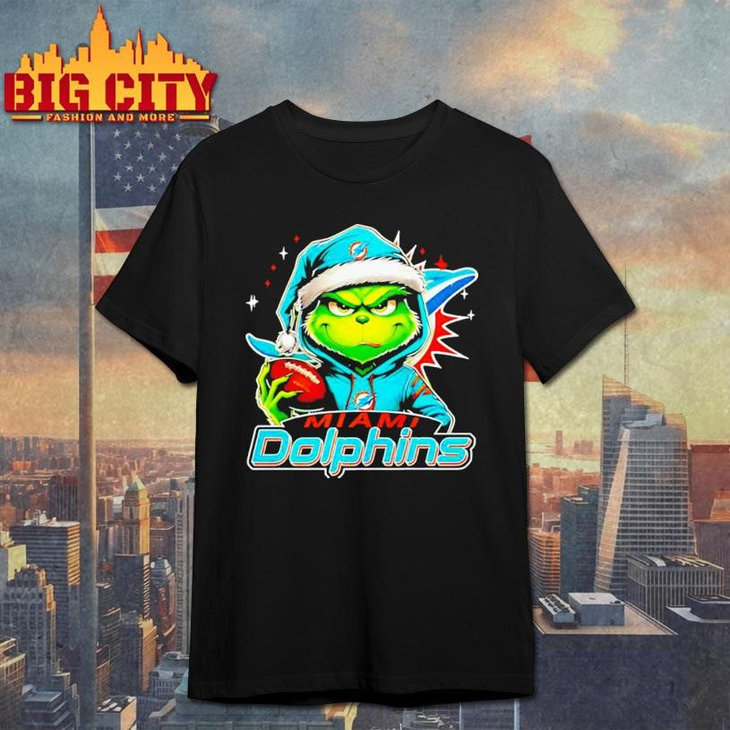 Grinch wearing Santa x Miami Dolphins hat Christmas shirt Unisex T-shirt, Sweatshirt, Hoodie, Long Sleeve Tee - T-Shirt, Sweatshirt, Hoodie