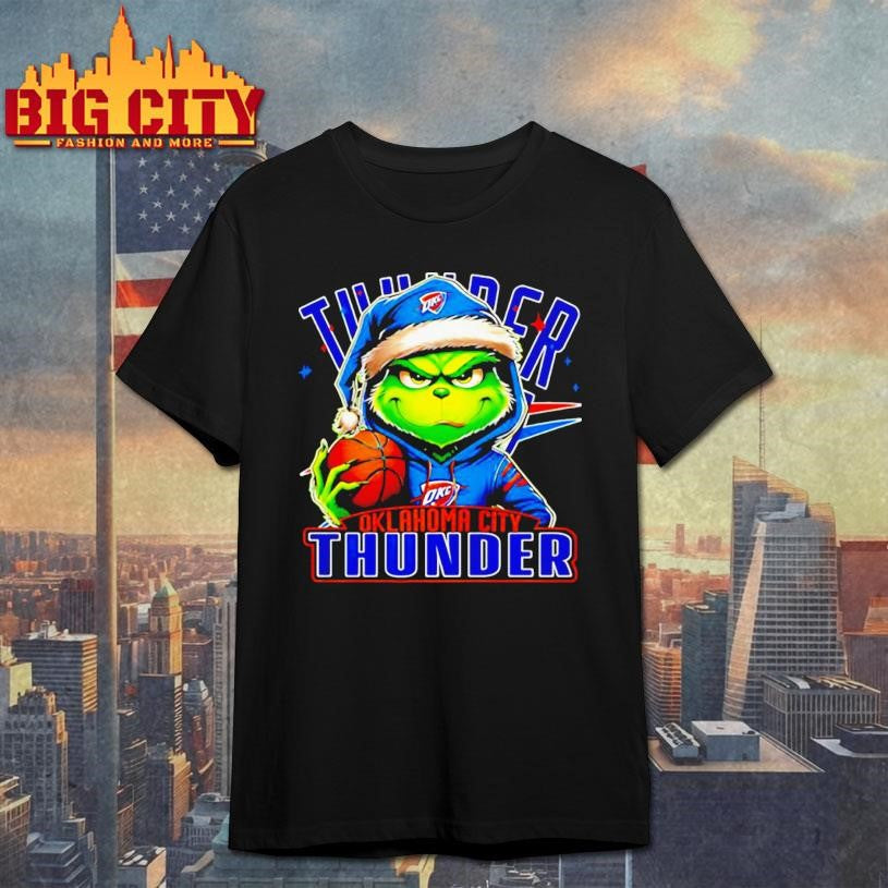 Grinch wearing Santa x Oklahoma City Thunder hat Christmas shirt Unisex T-shirt, Sweatshirt, Hoodie, Long Sleeve Tee - T-Shirt, Sweatshirt, Hoodie