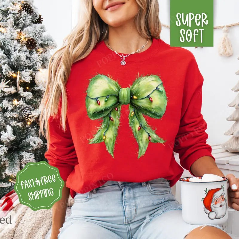Grinchy Bow Coquette Retro T-Shirts, Hoodie, Sweatshirt - T-Shirt, Sweatshirt, Hoodie