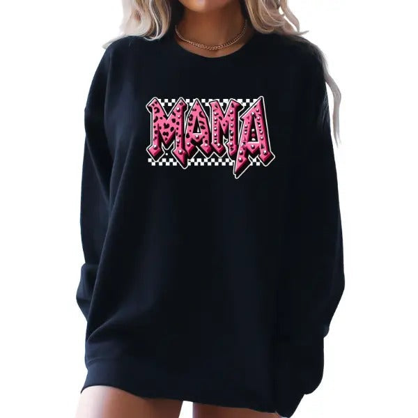 Mama Pink Leopard W Grommets & Checkered Casual Long Sleeve Gothic Retro Grunge Comfort T-Shirts, Hoodie, Sweatshirt - T-Shirt, Sweatshirt, Hoodie